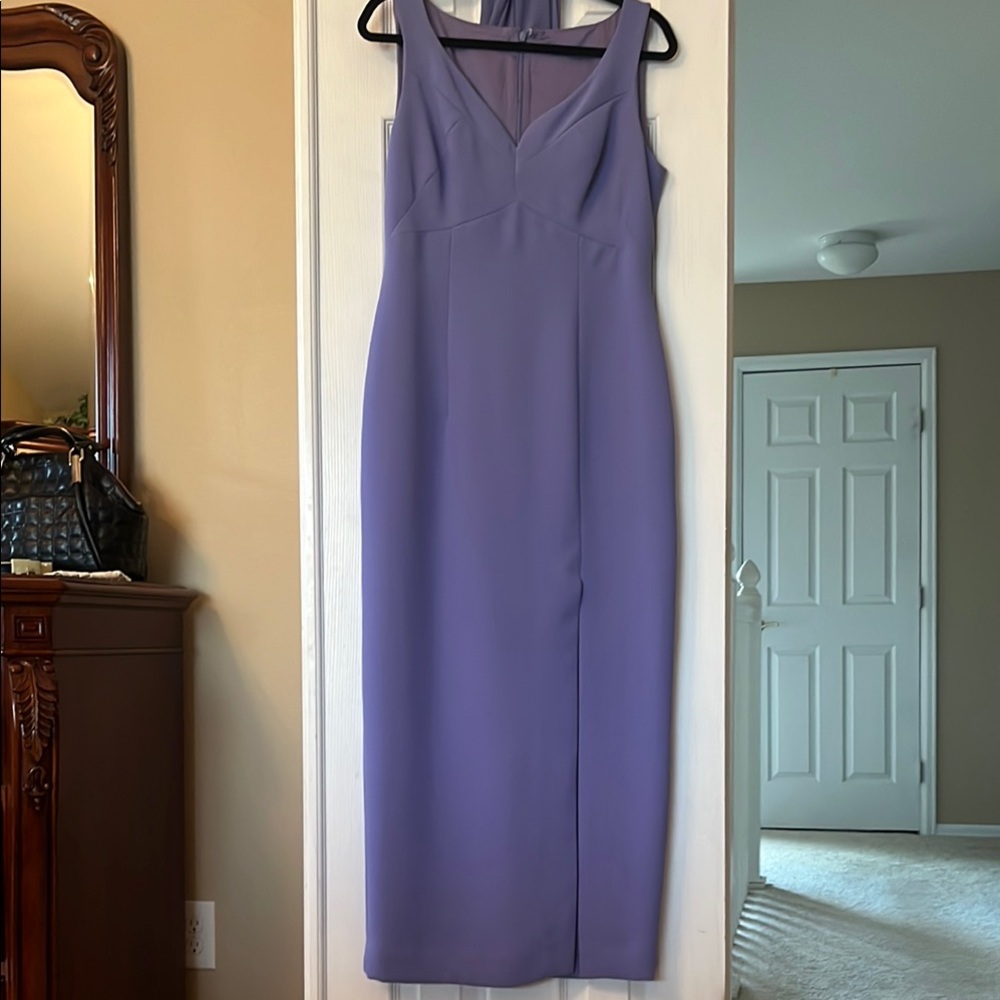 Liz Claiborne Purple Sleeveless V-Neck Sheath Maxi Dress With Scarf Sz 8